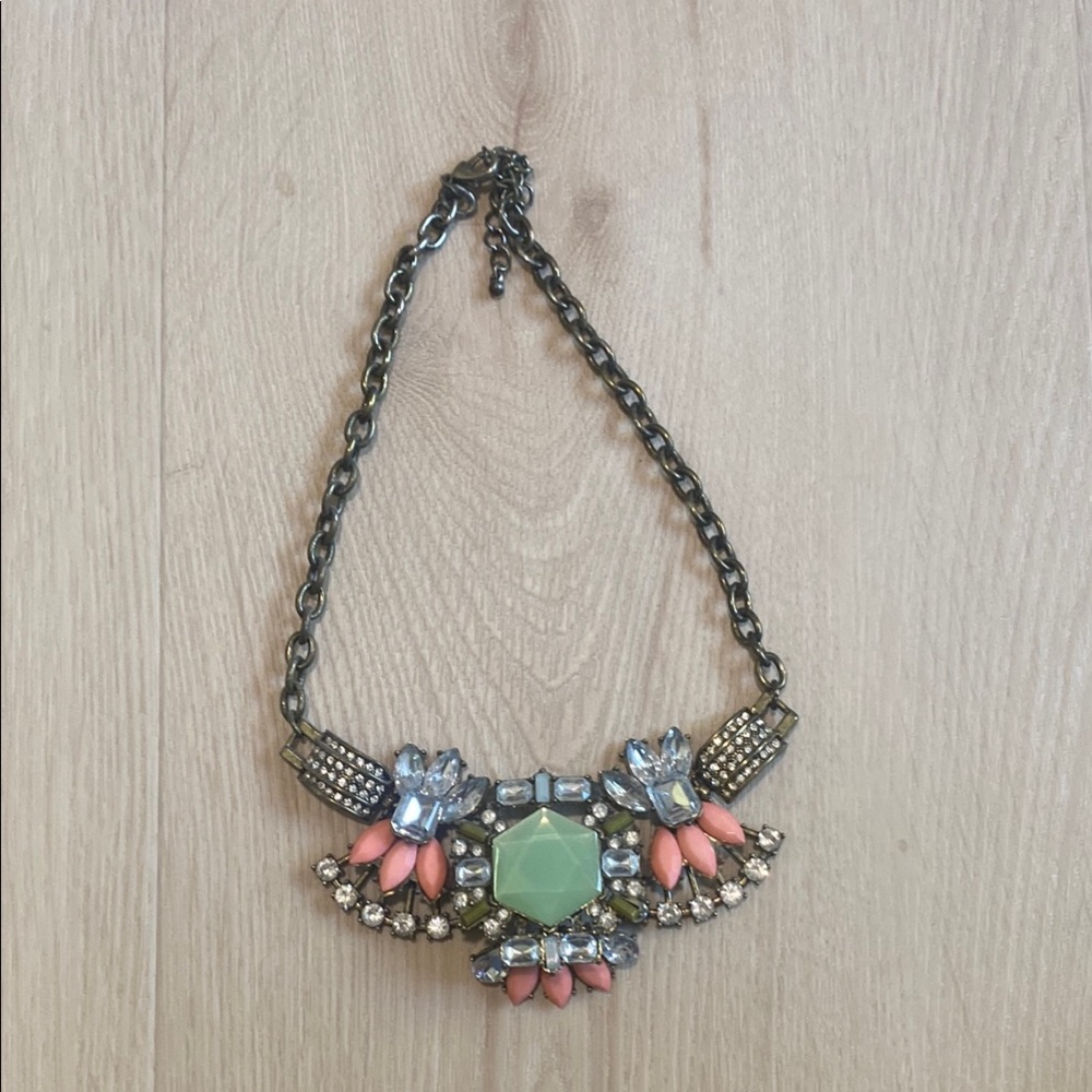 Elegant Green and Pink Statement Necklace